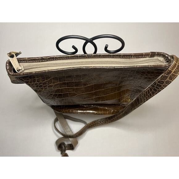 Carlos Falchi Vintage Croc Embossed Leather Purse Brown - Picture 9 of 15